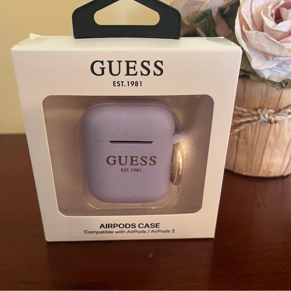 🌟🪻👂Guess Lavender With Gold Sparkles‎ AirPods Case- AirPods / AirPods 2
